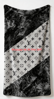 LV Monogram Faux Fur Blanket Black Grey LV Flannel Throw IMG_3274